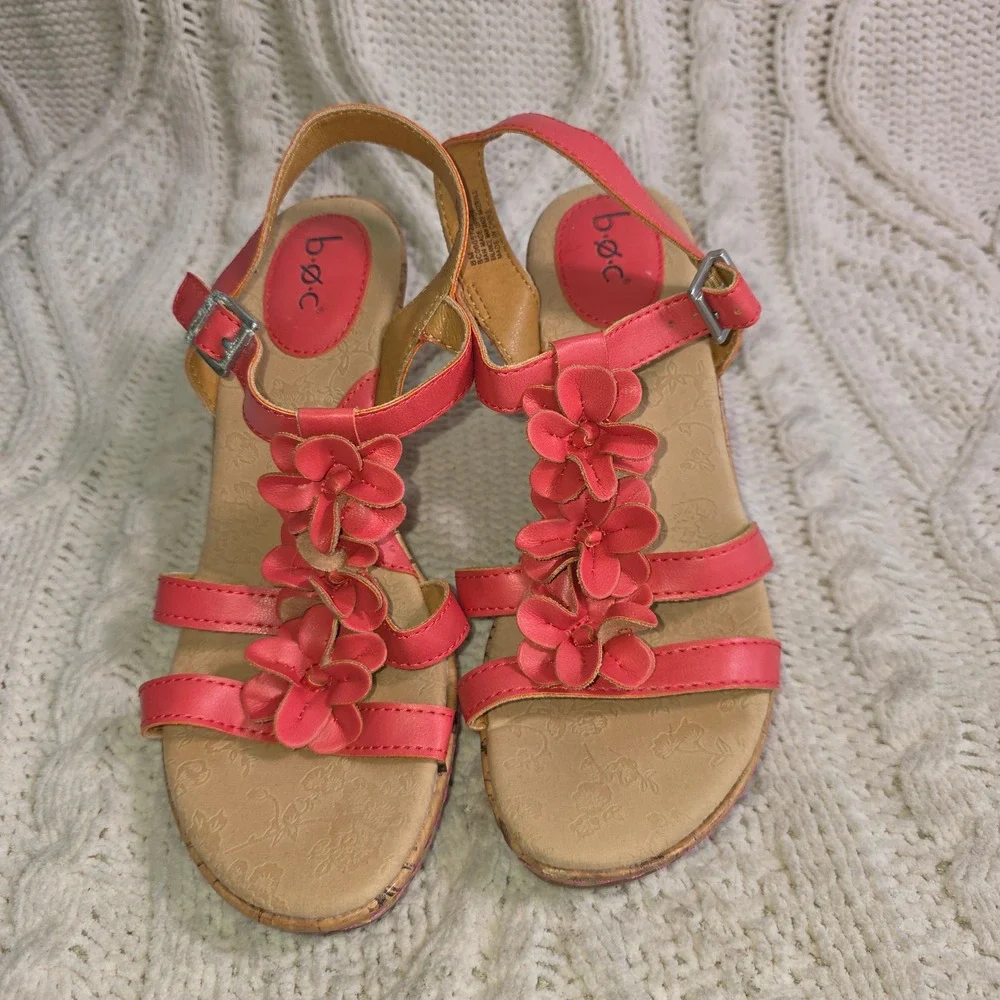 b.o.c. Wedge Sandals Coral Pink Floral Romantic Strappy Platform Women 8M‎